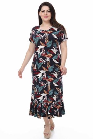 Uçuşan Yapraklar Büyük Beden Elbise 30Y-1114