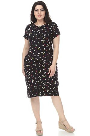 Papatya Desenli Cepli Büyük Beden Elbise 3F-1155