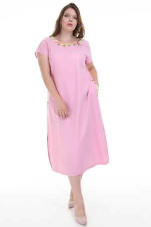 Pembe Sırt Detaylı Büyük Beden Elbise F1-1136