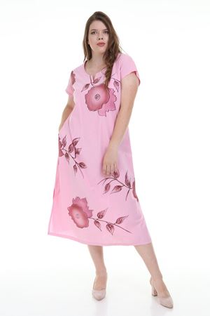 Pembe Baskılı Büyük Beden Elbise F1-1140