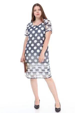 Lacivert Puanlı Şifon Elbise F2-1126