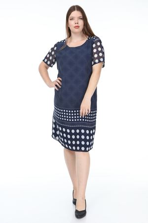 Lacivert Beyaz Şifon Elbise F2-1177