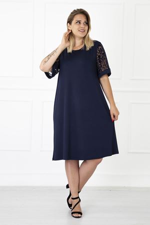 Kimono Kol Lacivert Büyük Beden Elbise 31B-1182