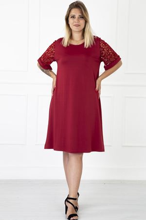 Kimono Kol Bordo Büyük Beden Elbise 31B-1181