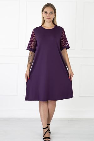 Kimono Kol Mor Büyük Beden Elbise 31B-1186 