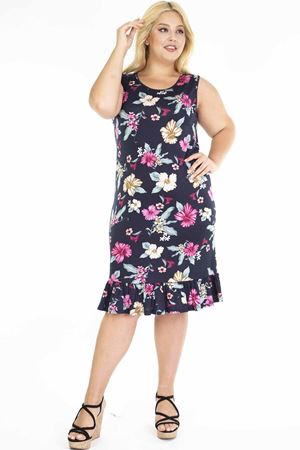 Lacivert Eteği Fırfırlı Askılı Büyük Beden Elbise 14E-1199