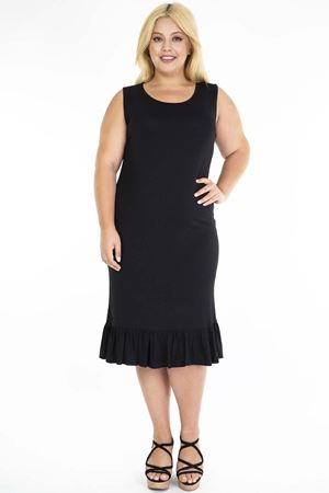 Siyah Eteği Fırfırlı Askılı Büyük Beden Elbise 25D-1201
