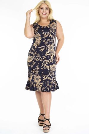 Siyah Desenli Kolsuz Büyük Beden Elbise 10D-1198