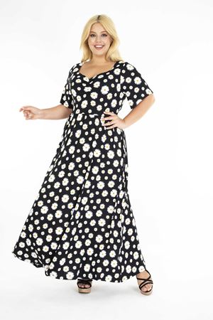 Papatya Desenli Siyah Elbise 31D-1209