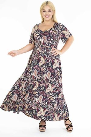 Desenli Siyah Uzun Büyük Beden Elbise 31D-1211