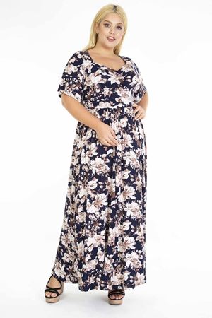 Çiçek Desenli Uzun Büyük Beden Elbise 31D-1217