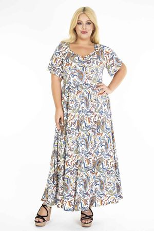 Desenli Uzun Beyaz Elbise 31B-1216