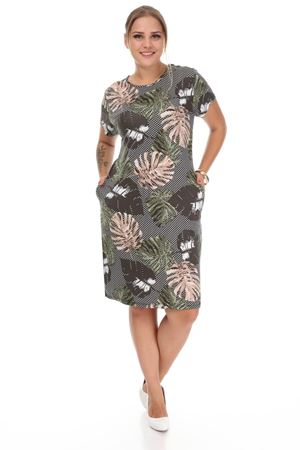 Yeşil Desenli Cepli Büyük Beden Elbise 5C-1223