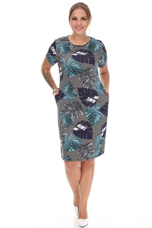 Lacivert Desenli Cepli Büyük Beden Elbise 5B-1222