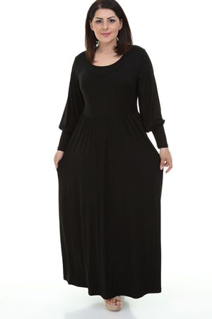 Siyah Büyük Beden Uzun Elbise 20Y-1246