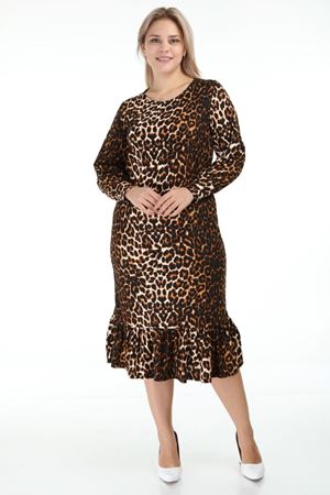 Leopar Desenli Manşetli Büyük Beden Elbise 19C-1259