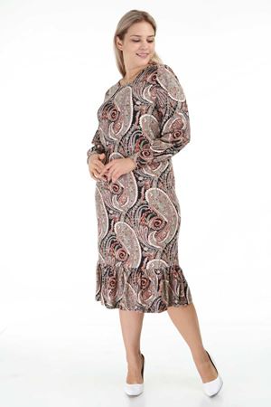 Desenli Manşet Kollu Büyük Beden Elbise 26F-1271