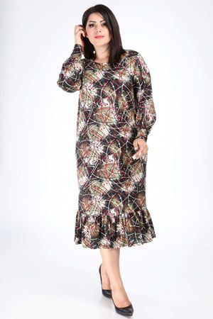 Manşet Kol Fırfırlı Büyük Beden Elbise 28C-1285