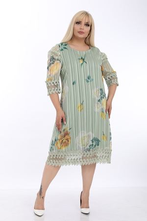 Desenli Astarlı Büyük Beden Elbise J1-1316