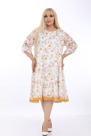 Beyaz Desenli Fırfırlı Elbise J1-1321