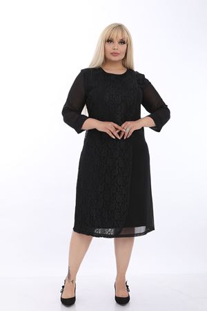 Taşlı Dantelli Siyah Elbise J1-1324