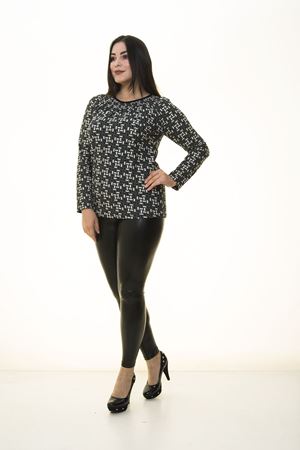 Desenli Siyah Bluz 16C-1393