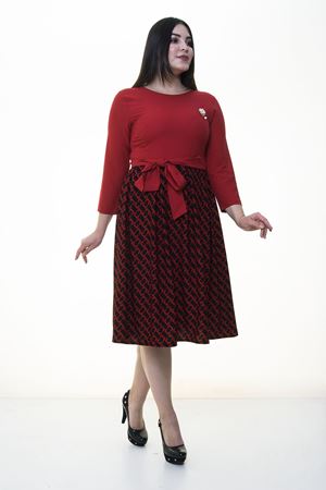 Kırmızı Eteği Kloş Büyük Beden Elbise 25A-094199