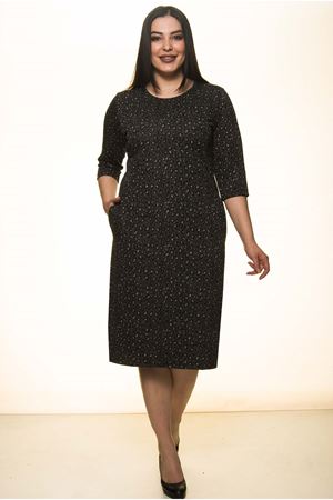 Jakarlı Cepli Kışlık Büyük Beden Elbise 29D-1460