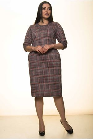 Ekose Cepli Kışlık Büyük Beden Elbise 34D-1549