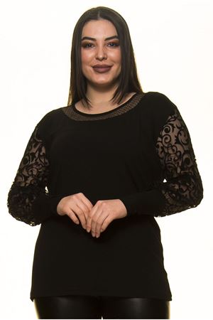 Siyah Dantelli Büyük Beden Bluz 23D-1458