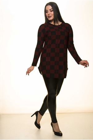 Bordo Siyah Büyük Beden Bluz J1-1447
