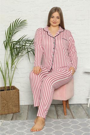 Çizgili Büyük Beden Pijama Takımı 33F-1548