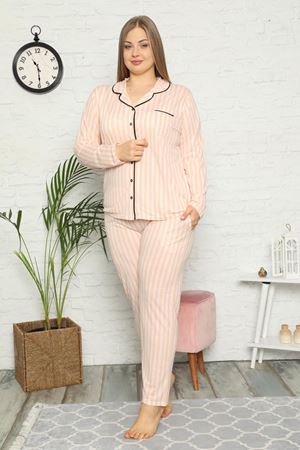 Önden Düğmeli Büyük Beden Pijama Takımı 33F-1544