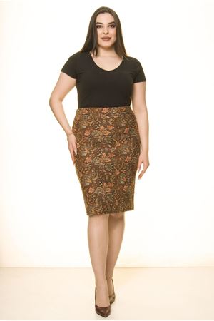 Likralı Jakarlı Esnek Büyük Beden Etek 30A-1568