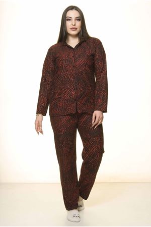 Önden Düğmeli Büyük Beden Pijama Takımı 32E-1527
