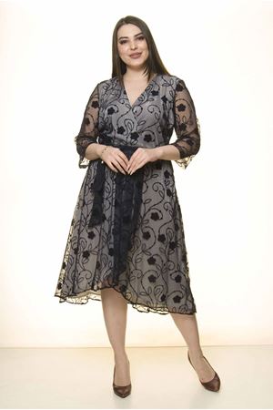 Kruvaze Yaka Kuşaklı Elbise 17D-1574