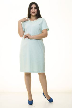 Yakası İncili Yeşil Büyük Beden Elbise 27C-1327