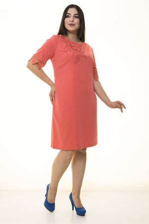 Mercan İncili Büyük Beden Elbise 26C-1333