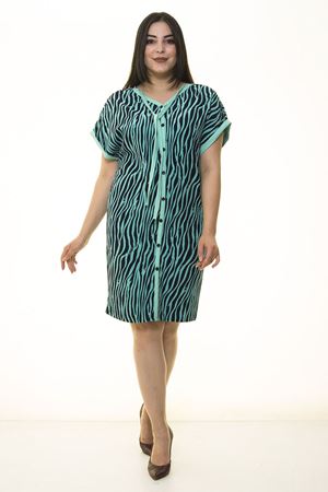 Yeşil Zebra Büyük Beden Elbise 32E-1341