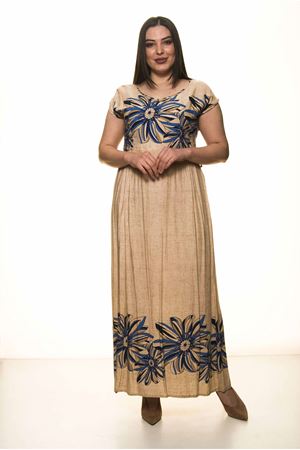 Çiçekli Uzun Büyük Beden Elbise G1-1597