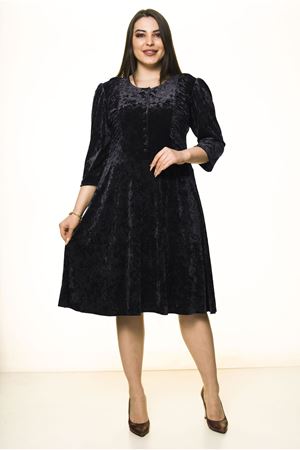 Siyah Kadife Büyük Beden Elbise 30A-1579