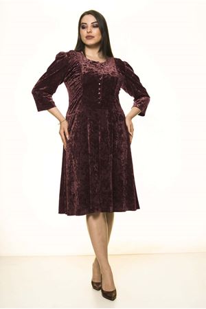 Bordo Kadife Büyük Beden Elbise 7A-1582