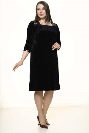 Siyah Kadife Büyük Beden Elbise 11A-1584