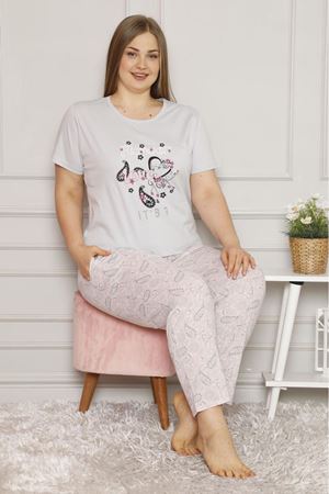 Yazlık Geniş Kesim Gri Büyük Beden Pijama Takımı 26B-1618