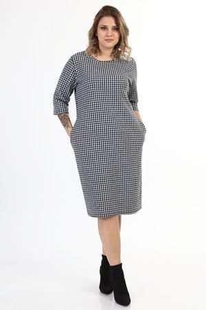 Cepli Kazayağı Desenli Esnek Kışlık Büyük Beden Elbise 16D-1627