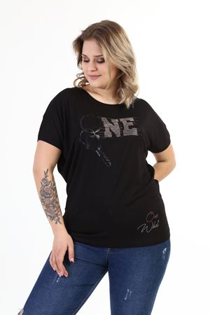 Siyah Taşlı Büyük Beden Bluz 22A-1635