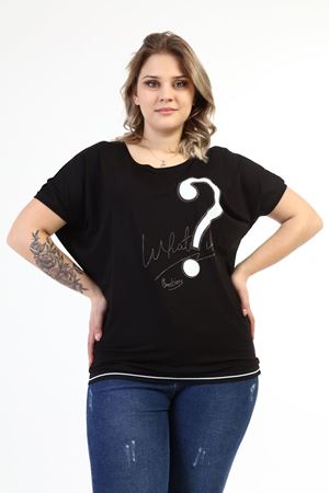 Siyah Taşlı Baskılı Büyük Beden Bluz 21D-1634