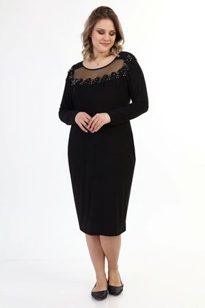 Güpürlü Taşlı Büyük Beden Elbise j10-1727