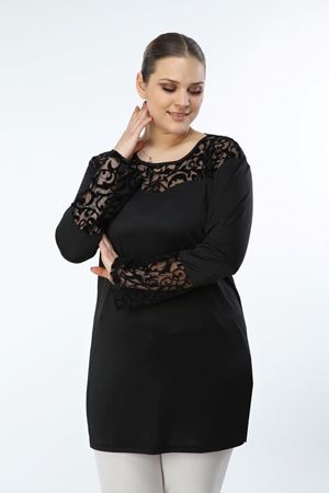 İspanyol Kol Siyah Büyük Beden Tunik 21B-1603