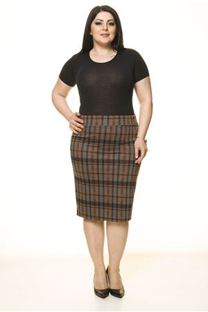 Ekose Likralı Esnek Büyük Beden Etek 35B-1652